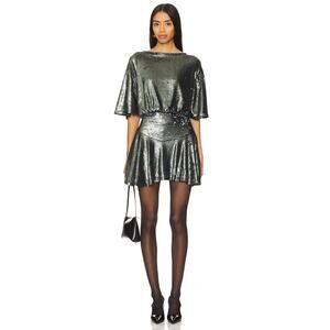 NWT Free People Manuka Sequin Mini Dress in Gunmetal Metallic Glams Party sz S